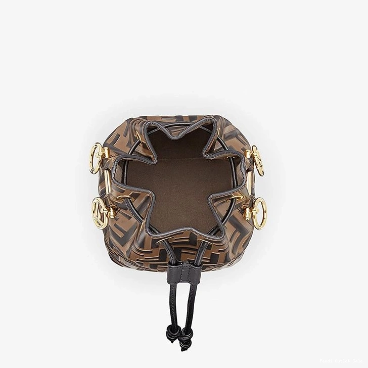 Cheap Fendi Motif Brown Bag Calf Leather Mini FF In Mon Bucket Tresor 0727